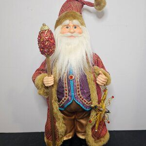 Gorgeous Elaborately Dressed Santa Claus Holding Jeweled Staff Gold Star New